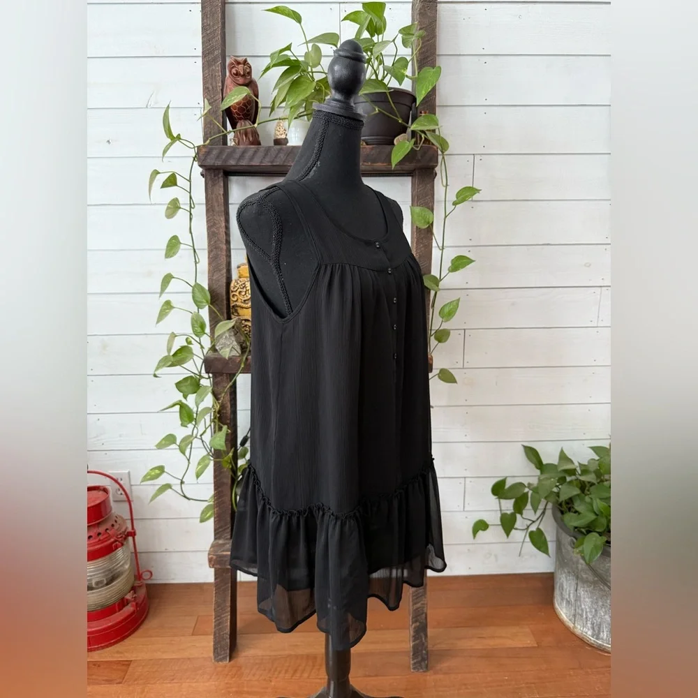 Divided Black Ruffle Hem Dress